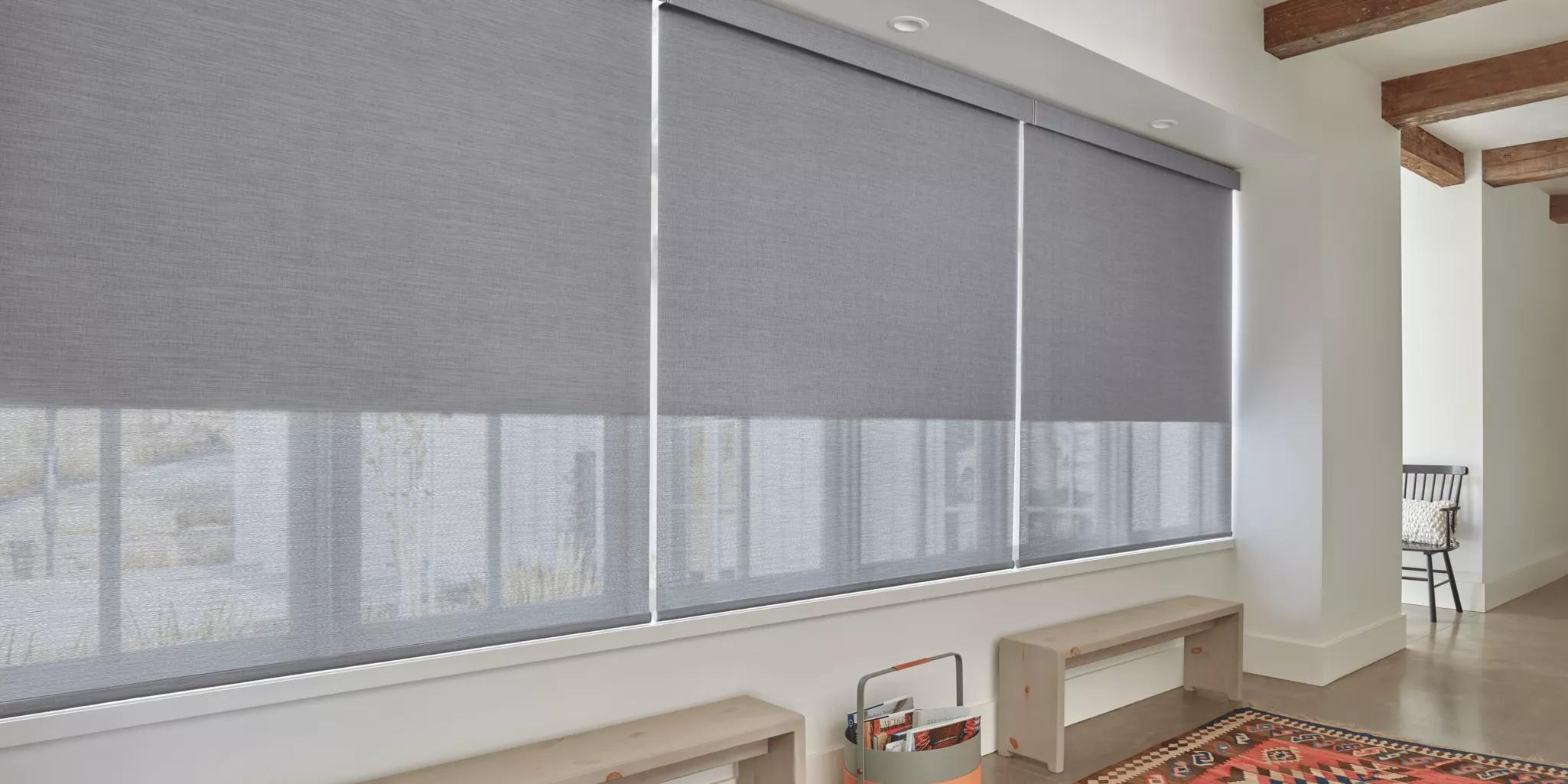 Roller and solar shades in a modern kitchen