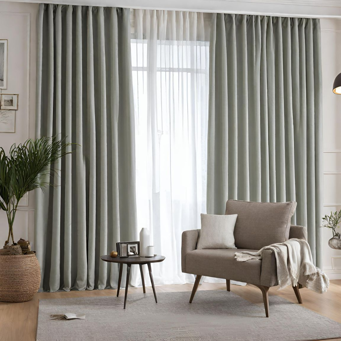 Linen and linen-blend drapery in a modern living room